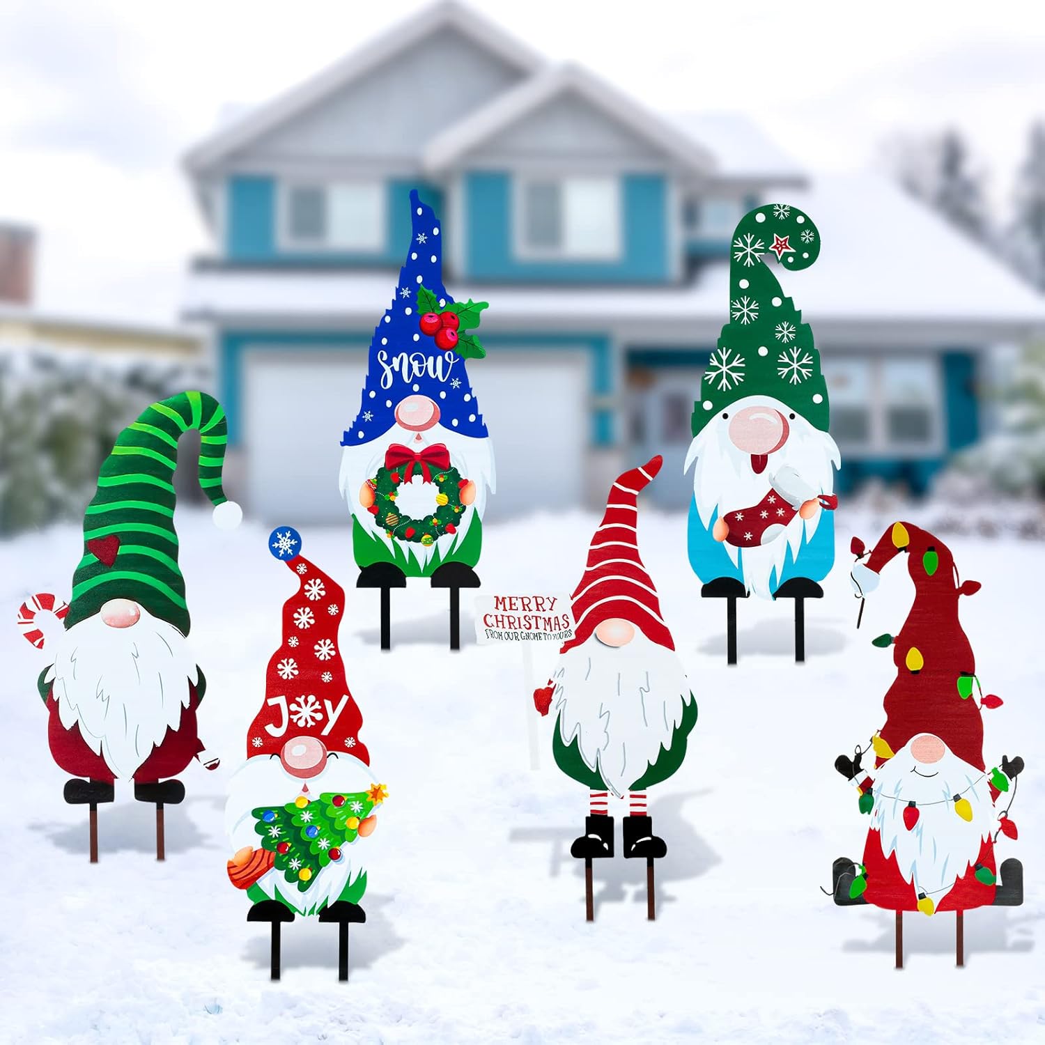 Decorative Garden Stakes - 6 Pcs Metal Christmas Yard Sign Decoration 12.2 Inch Gnome Yard Stake Outdoor Patio Yard Lawn Signs Decorative Garden Stakes for Outside Xmas Holiday Garden Pathway