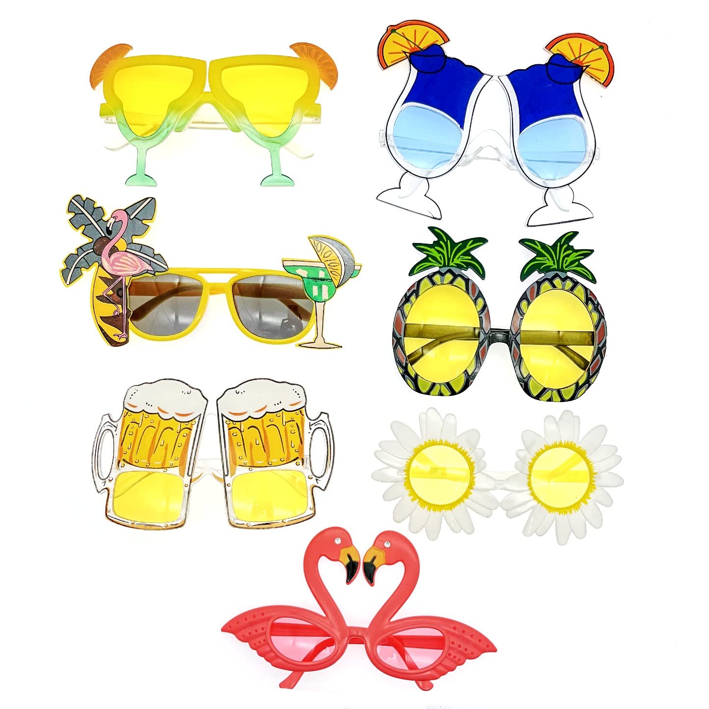 JZK 7x Fun party sunglasses, Hawaiian Luau Party Glasses, Summer Party Photo Booth Props, Hilarious Party Decoration accessory novelty, Tropical party Dress Up Costume