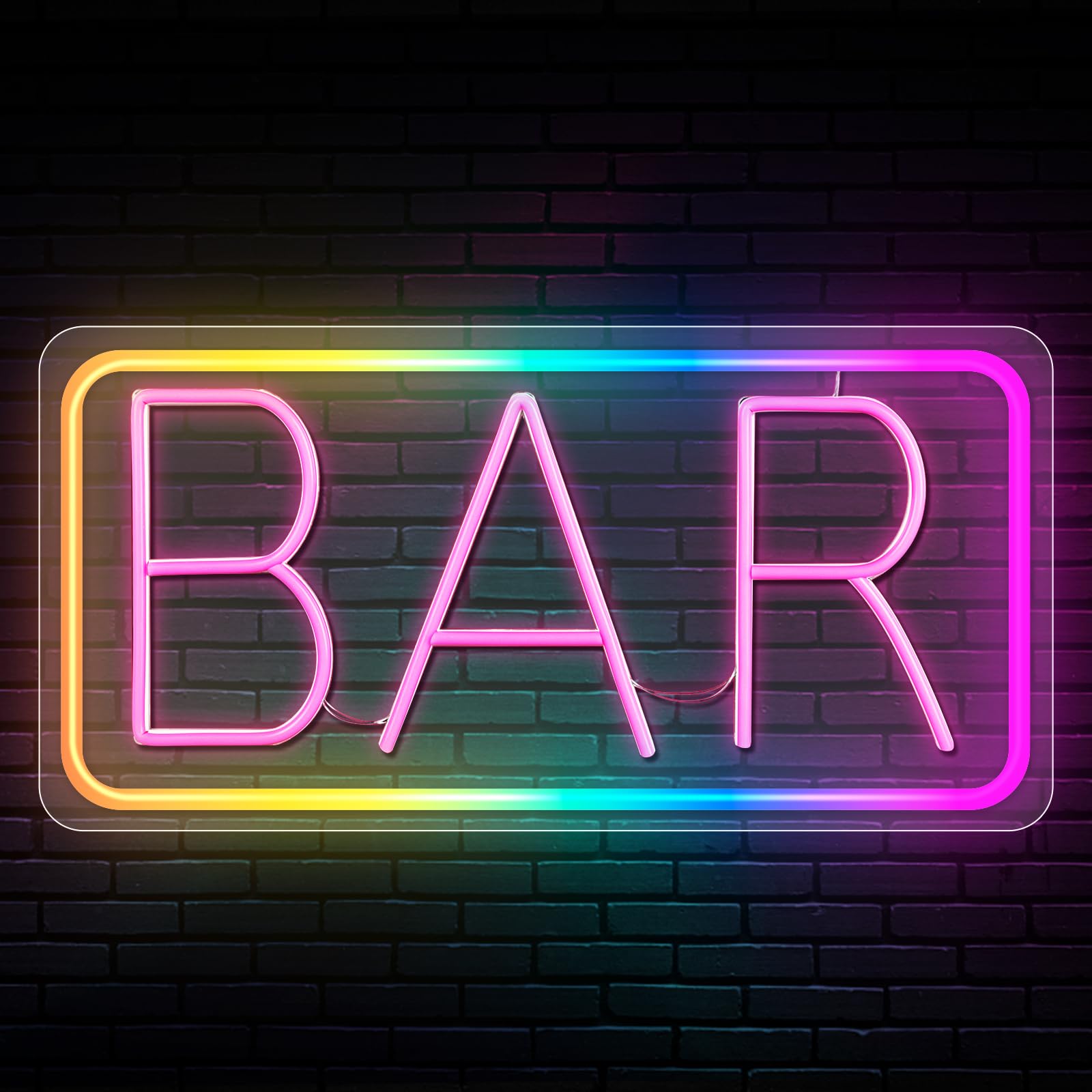 Photo 1 of Brillihood Bar Neon Sign, USB Powered RGB+IC Neon Signs, Pink Bar Letter Color Chasing Frame LED Neon Sign for Home, Bistro, Pub, Club, Man Cave, Party Wall Decor