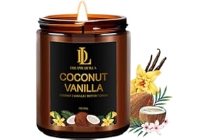 DL DREAMY DEWLA Coconut Vanilla Candles, 7oz Vanilla Coconut Scented Candle, Natural Soy Candles for Home Scented, Long Lasting with 50 Hour Burn Time, Gifts for Men Women