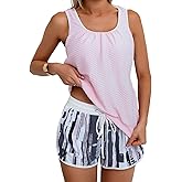 Aidonger Tankini Swimsuit for Women Modest Two Piece Bathing Suit Scoop Neck Swim Suits with Boy Shorts
