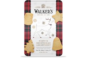 WALKERS Walker’s Assorted Shortbread Cookies in Festive Shapes - Reindeer Shortbread Cookie Tin (8.8 oz) - Includes Christmas Tree, Bell, Star and Santa Claus Shaped Christmas Cookies in Tin​
