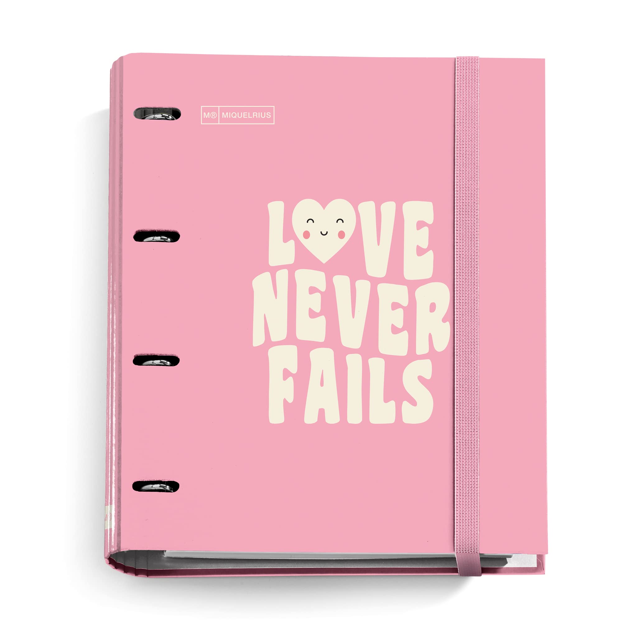 Miquelrius - Carpebloc Message Folder with 4 Rings + Refill 100 Sheets of 90 g/m², A4 with 5 mm Squares, Dividers and Envelope, Elastic Closure, Pink