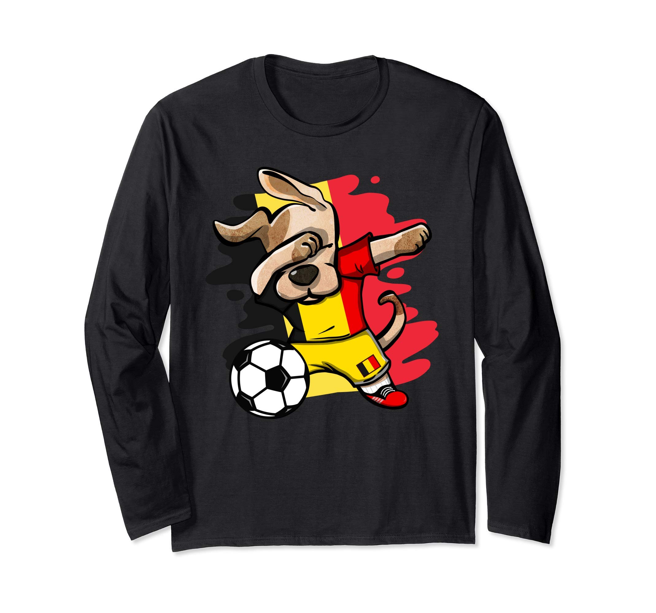 Dabbing Dog Belgium Soccer Fans Jersey Belgian Flag Football Long Sleeve T-Shirt