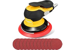 RYCUBRE Low noise 5/6 Inch DA Sander for Auto Body - Lightweight, Powerful random orbital air sanders, Noise Reduction Design​ pneumatic sander (5 inch with 12 pcs Sandpaper)