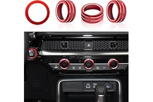 LOCOY Air Conditioning Knob Cover for Honda Civic Accessories 2022 2023 2024, for Honda CRV/HRV/Accord 2023 2024, Start/Stop Button Ring, AC Control Knob Cover, Volume Knob Trim (4Pcs, Red)