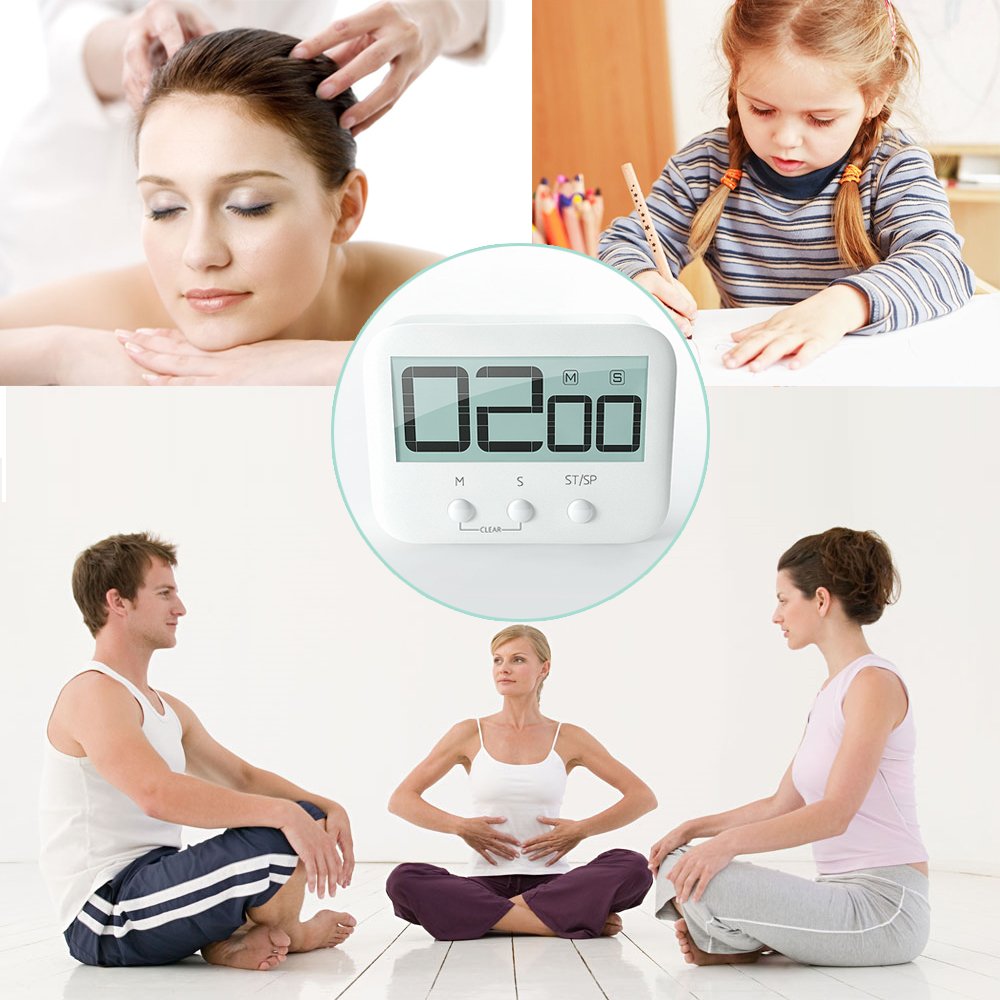 Digital Kitchen Timer, KROV Cooking Timer with Loud Alarm and Large LCD Display, Magnetic Backing Kitchen Countdown Timer for Cooking Baking Homework Sports Games (2 Pack, White)