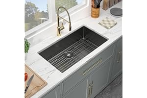 Kichae 33 Black Undermount Kitchen Sink - 33 inch Undermount Sink 16 Gauge Gunmetal Black Stainless Steel Deep Handmade Single Bowl Sink Basin Round Corner