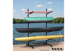 CMFYDAILY Heavy-Duty 3/4-Layer Kayak Rack, Freestanding Kayak Storage Rack w/Swappable Wheels & Feet, Adjustable Kayak Stand for Outdoor and Indoor, Premium Canoe and Kayak Holder
