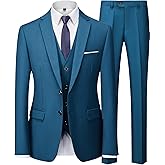 Men's 3 Pieces Suit Set Solid Two Button Slim Fit Party Prom Business Wedding Jacket Blazer Vest Pants with Tie