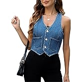 Ladyful Womens Crop Denim Vest Top Sleevelesss V Neck Jean Waistcoat Vest