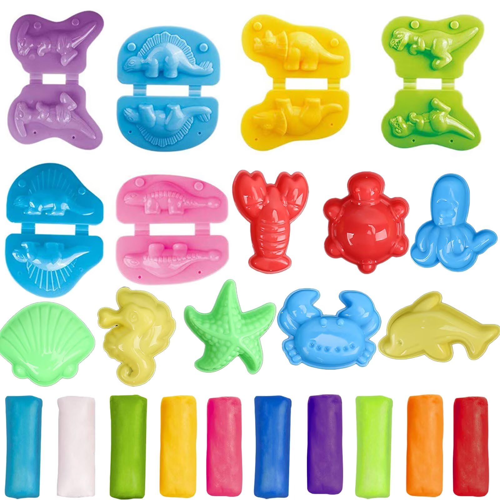 Yiklucg Unleash Creativity with 14 Unique Dino and 0cean Molds Dough Toys Dough Accessories Set Whit 10 Dough.Ideal as a Gift for Kids Aged 3-4-8 Years