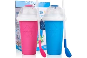 Slushie Maker Cup,FUROLD DIY Slushies Cup Frozen Magic Squeeze Cup Slush Cup Smoothies Double Layers w/Straw and Spoon, Homemade Slushie Machine, Ice Cream Maker Cool Stuff Birthday Gifts for Kids