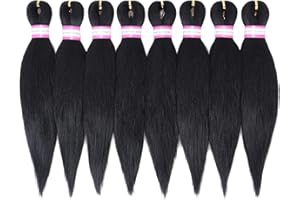 DORSANEE Pre Stretched Braiding Hair Extensions Black 12 Inch 8 Packs Kids Girls Braiding Hair Natural Easy Braid Hot Water Setting Professional Soft Synthetic Yaki Straight Texture (#1B)