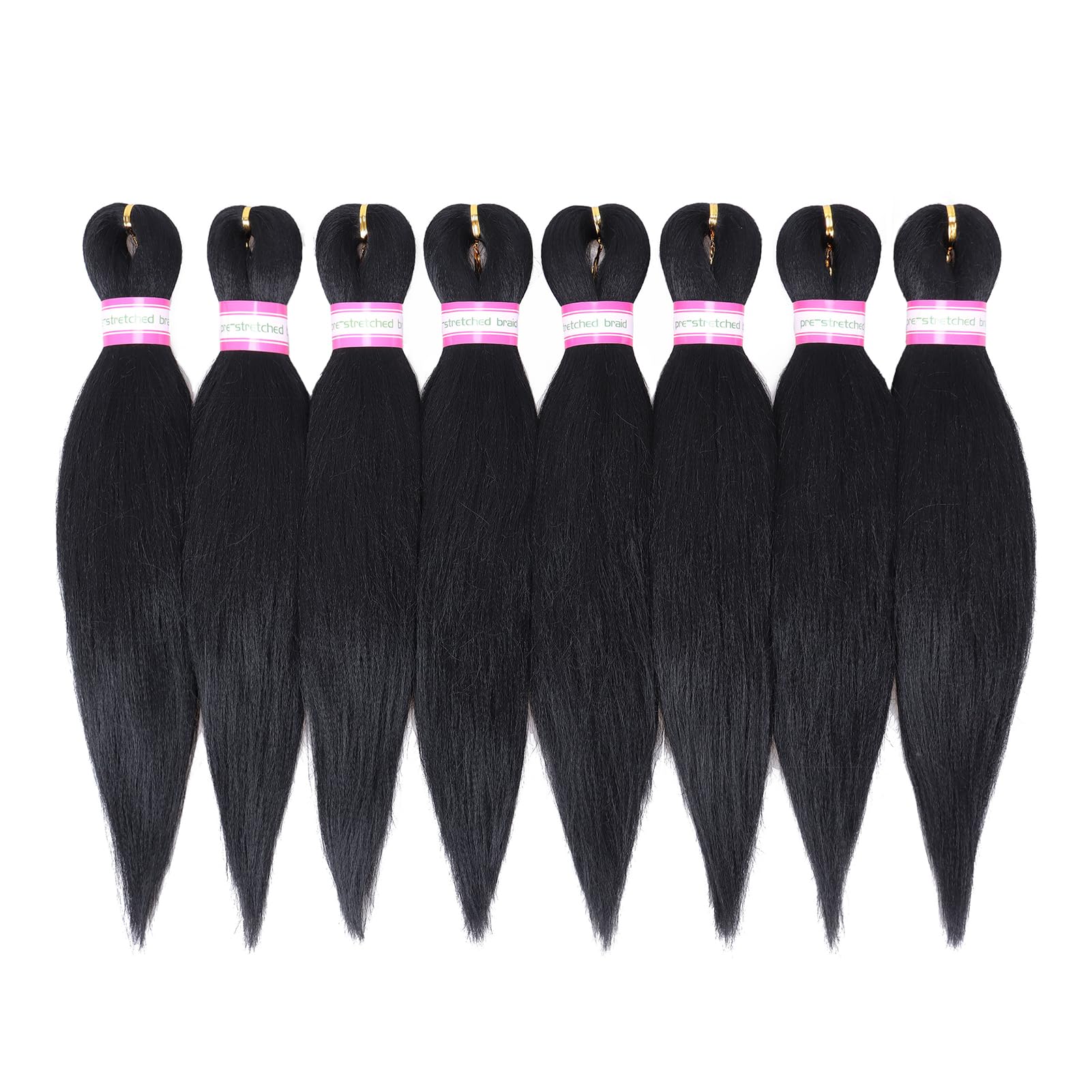 Photo 1 of Pre Stretched Braiding Hair Extensions Black 12 Inch 8 Packs Kids Girls Braiding Hair Natural Easy Braid Hot Water Setting Professional Soft Synthetic Yaki Straight Texture (#1B)