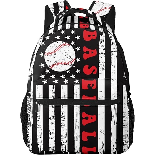 GNEW American Flag Baseball Backpack For Boys - Patriotic USA Theme School Bookbag, 16.5 Inch, White Red Blue