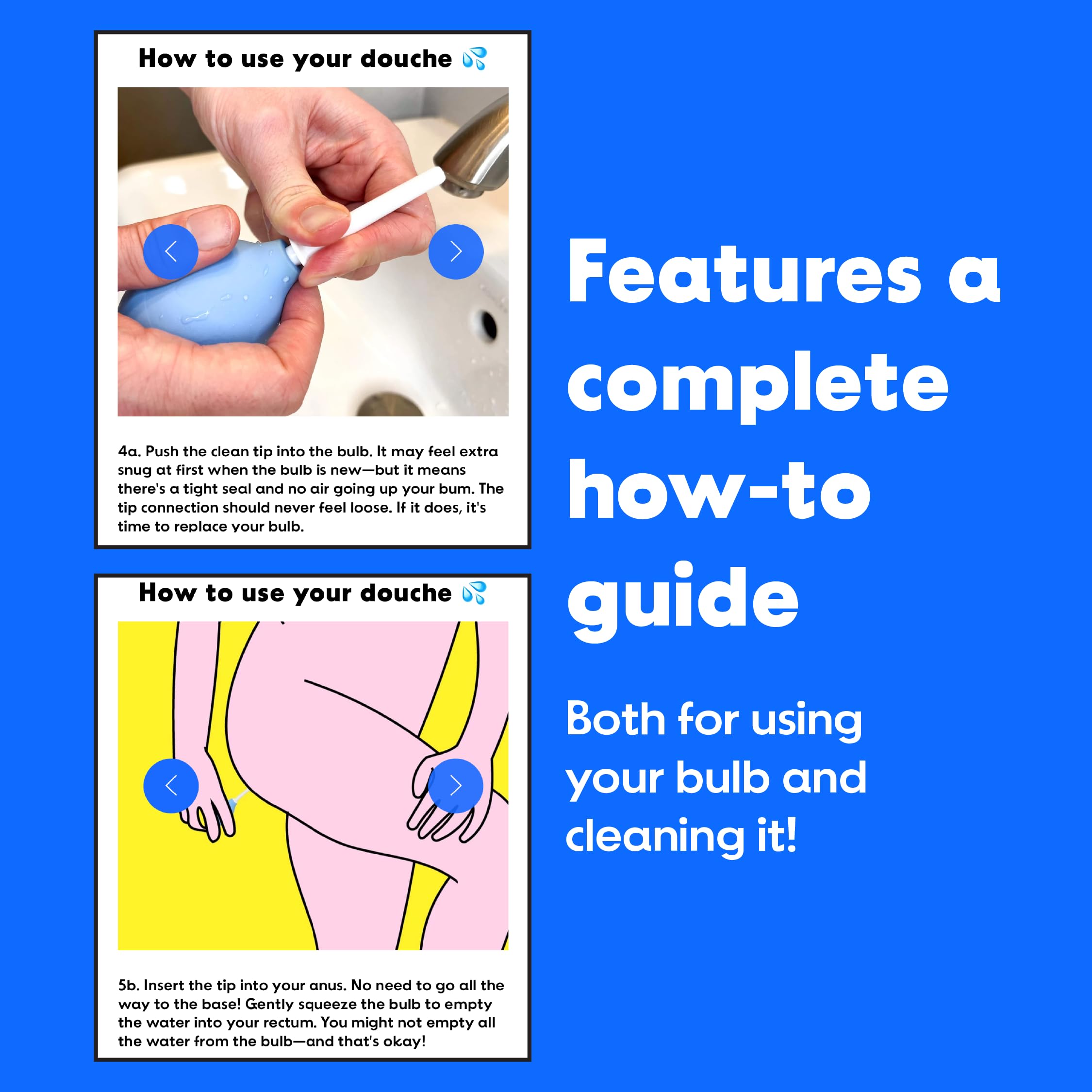 Bottom’s Digest Enema Bulb 3.0-oz Anal Douche with Easy-Clean 6-cm White Tip for Men & Women