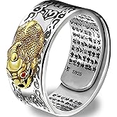JAJAFOOK Feng Shui Ring 925 Stamp Stering Silver Pixiu Mantra Ring Original Lucky Fengshui Pi Xiu Wealth Protection Adjustable Rings Gifts for Men Women FD73626647
