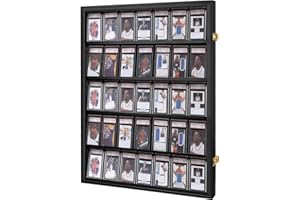 Goazhpon 35 Graded Sports Card Display Case with UV Protection Lockable Wall Frame Cabinet for Basketball Football Baseball Hockey Trading Cards-Black Finish