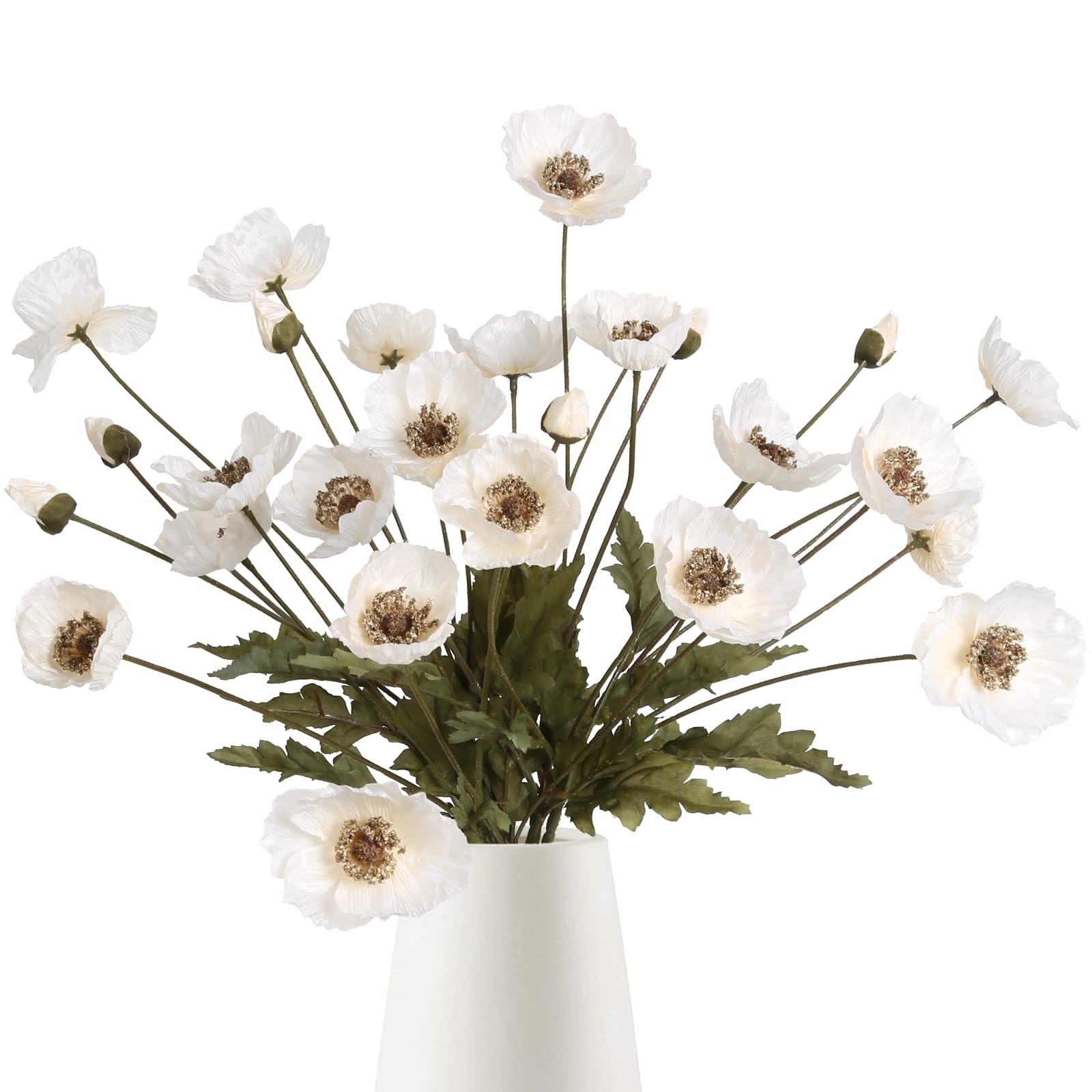 Photo 1 of IPOPU White Artificial Poppy Flowers 6pcs Poppies White Artificial Flowers with Stems Silk Flower Arrangements for Wedding Centerpieces for Home Table Bridal Shower Party Decorations (White)