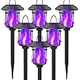 Dynaming 6 Pack Solar Flame Torch Lights Outdoor, Dual Use Flickering Purple Flame Garden Light, Hanging Lantern, Auto On/Off & Waterproof Halloween Lighting for Lawn Patio Yard Walkway Driveway