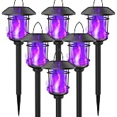 Dynaming 6 Pack Solar Flame Torch Lights Outdoor, Dual Use Flickering Purple Flame Garden Light, Hanging Lantern, Auto On/Off &amp; Waterproof Halloween Lighting for Lawn Patio Yard Walkway Driveway