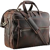 Polare 18'' Thick Full Grain Leather Fit 17.3" Laptop Business Briefcase Work Bag Overnight Bag For Men