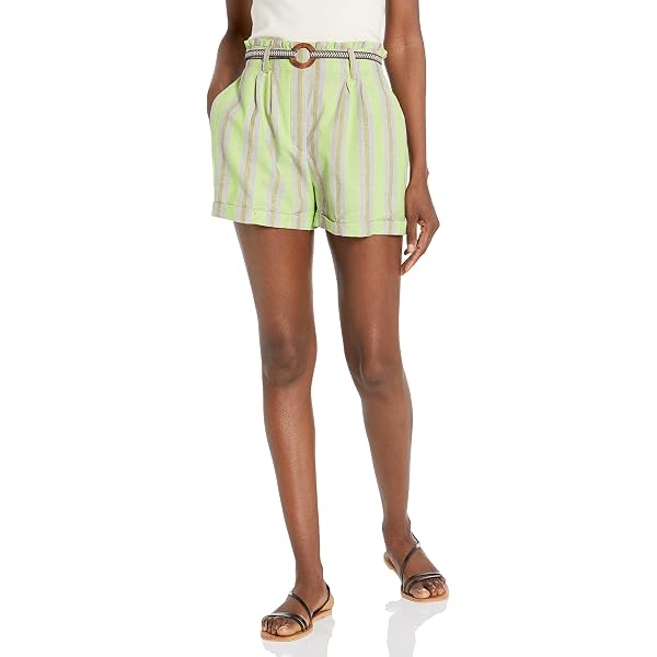 Angie Women's Striped Paperbag Waist Belted Shorts - Black & White Casual Summer Shorts