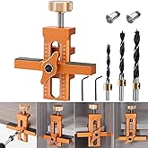 Cabinet Door Installation Jig, 2-in-1 Mounting Tool with Adjustable Positioner, Aluminium Alloy Versatile Cabinet Door Positioning Tool for Most Cabinet Doors with 3 Drill Bits (Orange)