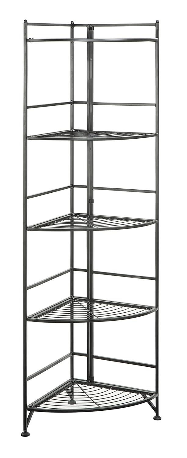 Convenience Concepts 5 Tier Folding Metal Corner Shelf, Black Finish