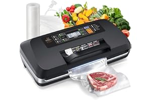 LKKNC 95kpa Vacuum Sealer Machine, Updated 2025 Commercial Fully Automatic Food Sealer, 10-in-1Functions & Powerful Sealing System with Double Heat Seal, Easy-Lock Handle, Built-inCutter and Bag Storage