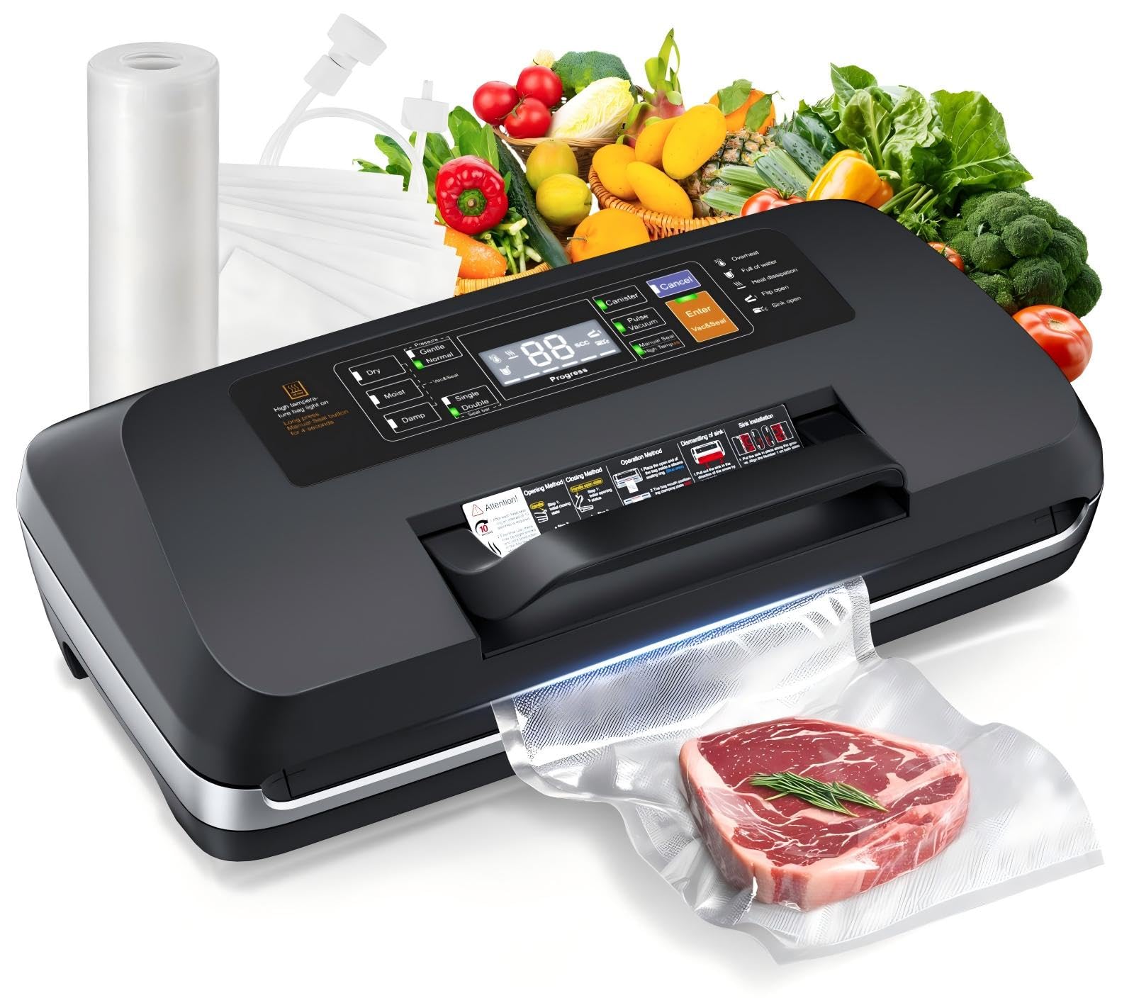 Photo 1 of 95kpa Vacuum Sealer Machine, Updated 2025 Commercial Fully Automatic Food Sealer, 10-in-1Functions & Powerful Sealing System with Double Heat Seal, Easy-Lock Handle, Built-inCutter and Bag Storage