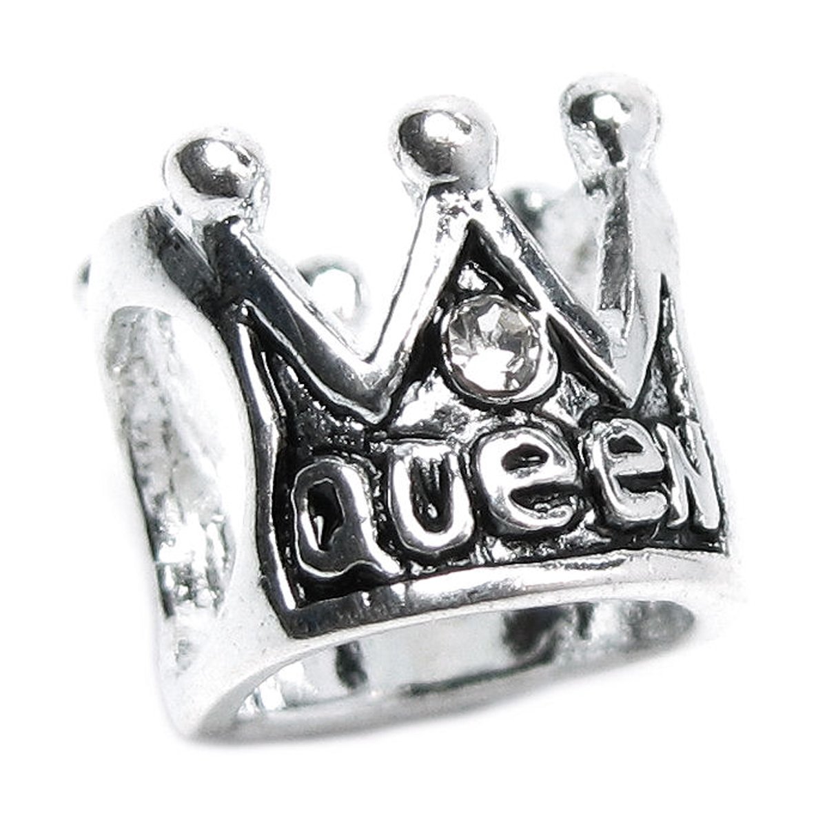 Queenberry Sterling Silver Clear Cubic Zirconia Crown of Queen European-style Bead Charm