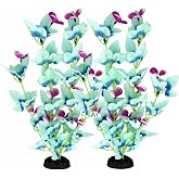 DVHEY 16 Inch Silk Aquarium Fish Tank Plant Betta Fish Tank Decor,2 Pack | Aquarium Plants Aquarium Decoration (White-Blue)