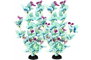 DVHEY 16 Inch Aquarium Fish Tank Plant Betta Fish Tank Decor,2 Pack Silk Aquarium Plants for Aquarium Decoration (White-Blue)