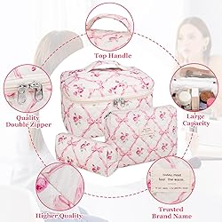 3PC Makeup Bag Set, Quilted Makeup Bag, Large