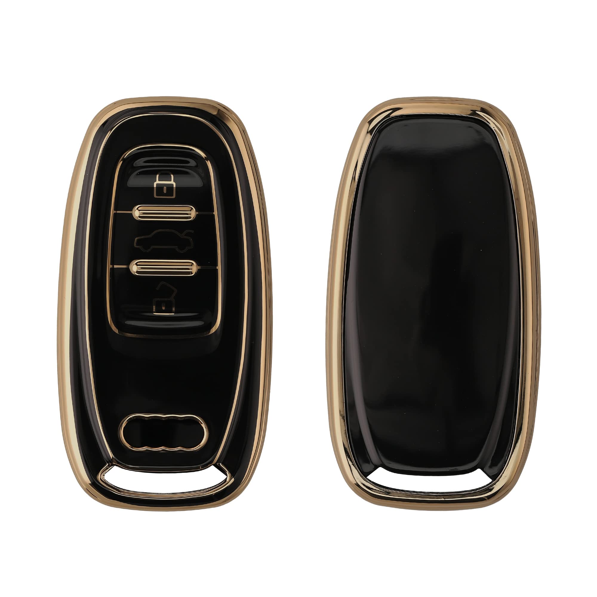 kwmobile Key Cover Compatible with Audi 3 Button Car Key Keyless Go - Car Key Fob Case Protector - Black/Gold