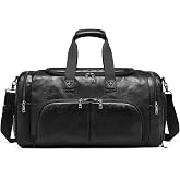 Leather Travel Duffle Bags for Men Women, Weekender Overnight Bag with Shoe Compartment Waterproof Carry on Duffle Bags for Airplanes Gym Sport Business Bag