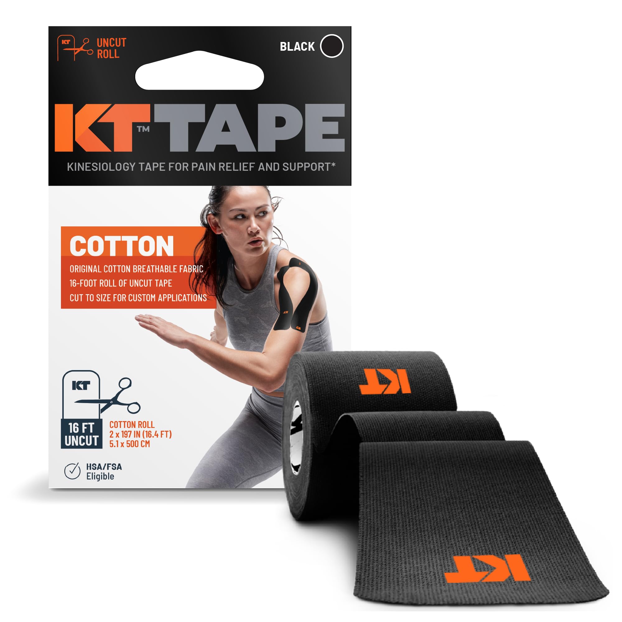 KT Tape Unisex Cotton Uncut Orginal Cotton Kinesiology Tape - Black, 5 m