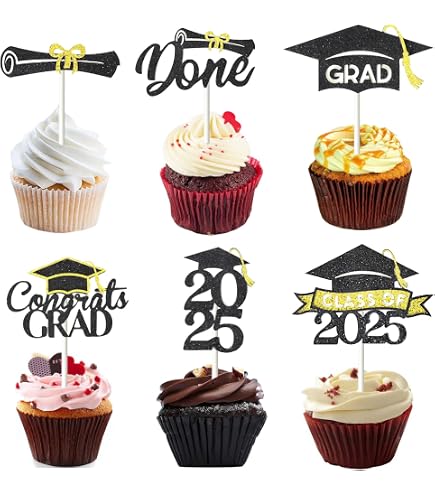 Gyufise 24-Pack Class Of 2025 Graduation Cupcake Toppers - Silver Glitter Grad Cap Picks For Cake Decorations - View #9