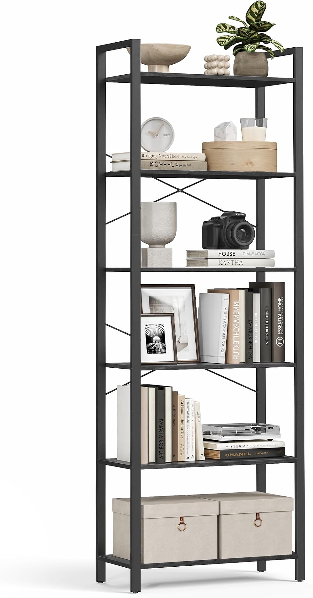 VASAGLE 6-Tier Bookcase Shelving Unit Ebony Black Ink Black LLS062B56