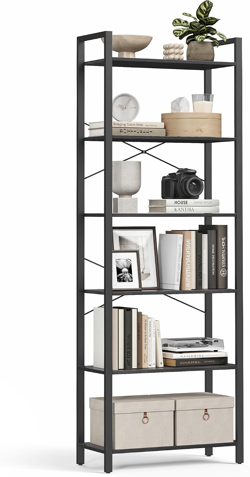 VASAGLE 6-Tier Bookcase Shelving Unit Ebony Black Ink Black LLS062B56