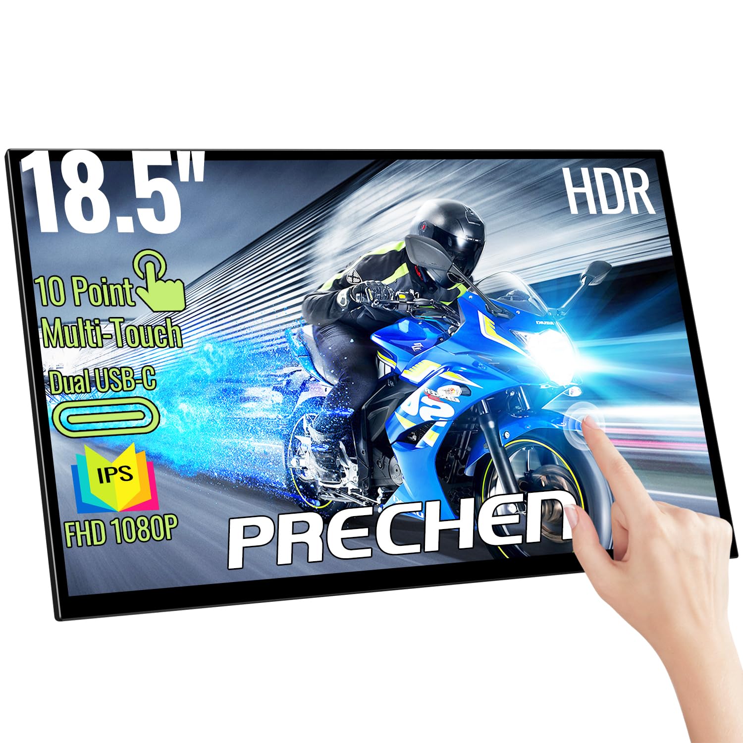 Photo 1 of Portable Monitor Touchscreen 18.5 Inch Large Computer Display FHD 1080P USB-C HDMI IPS Screen for Laptop PC PS4/PS5 Xbox with Kickstand VESA Mountable Speakers