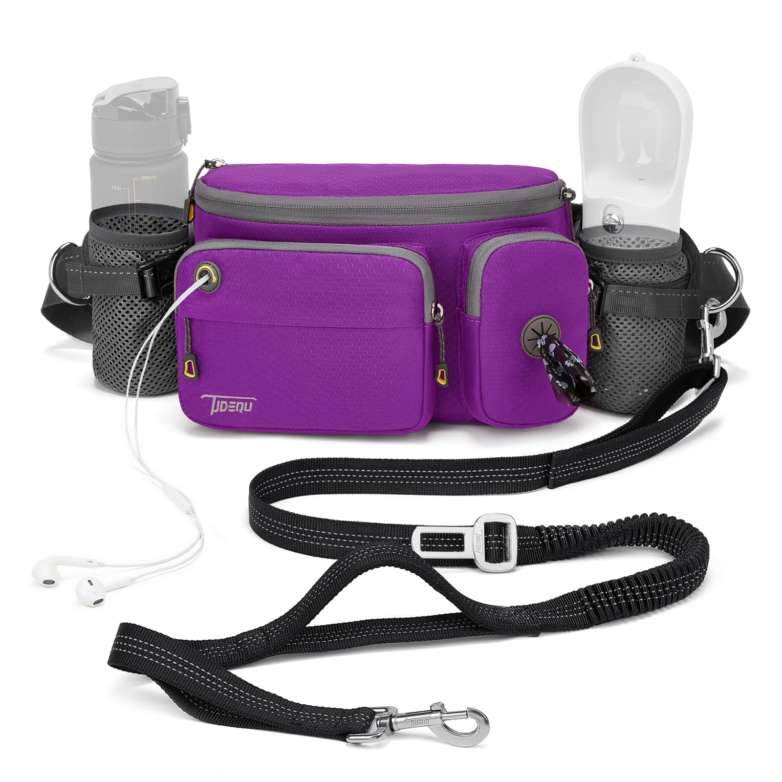 TUDEQU 4-IN-1 Hands Free Dog Leash Waist Belt with Walking Fanny Pack,Dog Seat Belt, Waist Leash for Large Dogs,Hiking