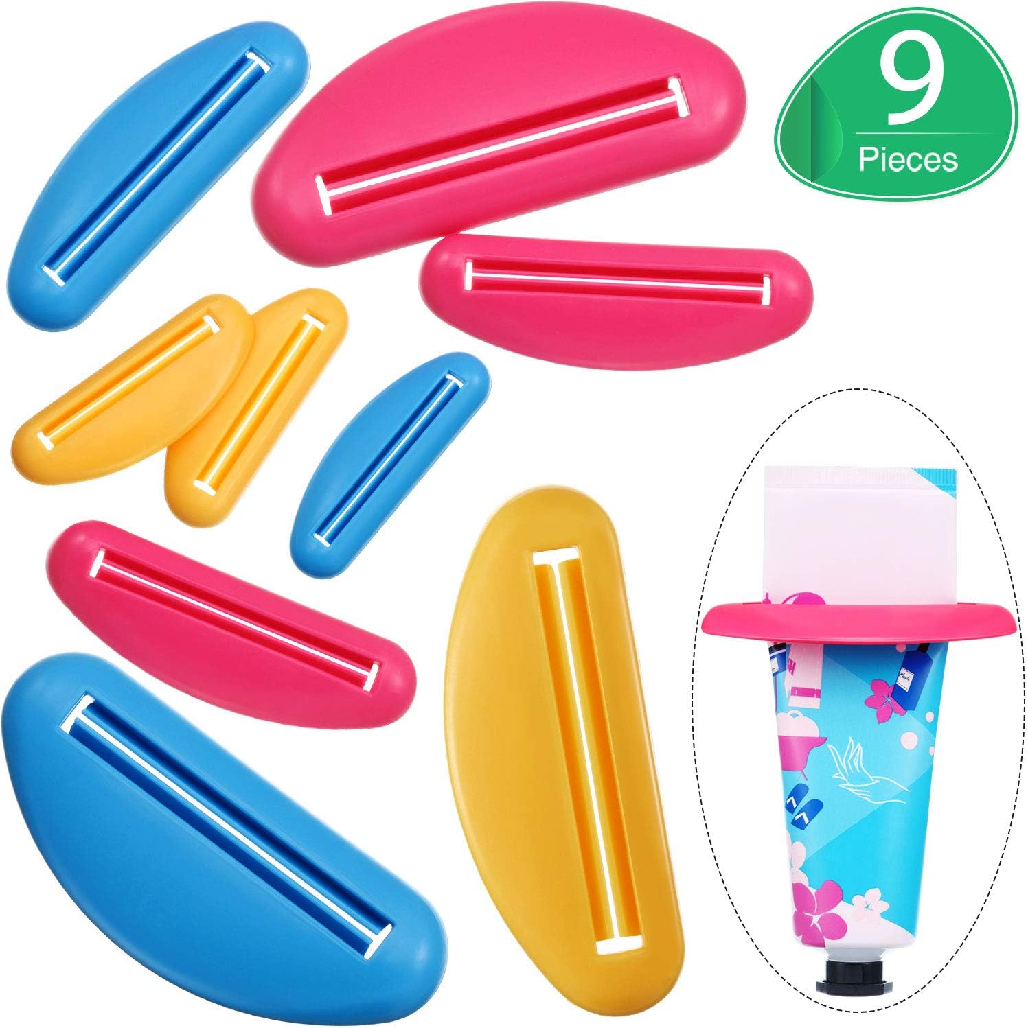 9 Pieces 3 Size Toothpaste Tube Squeezer Dispenser, Plastic Toothpaste Clips for Bathroom