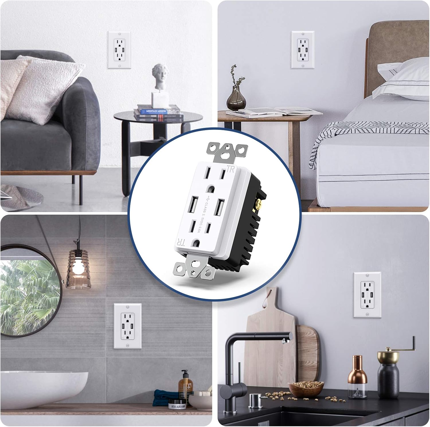 KYHSHJ 3.6A USB Wall Outlet Charger, 15A Tamper-Resistant Receptacles, Compatible with iPhone 11/X/XS/XR/SE/8, LG, HTC Samsung Galaxy S20/S10/S9/Note, More, ETL Certification, White (10-Pack) - - 
