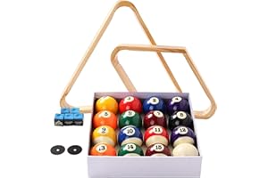BETTERLINE Billiard Balls Set, Pool Table Triangle Ball Rack and 9-Ball Diamond Rack (Wood), 5 Cue Chalks and 2 Table Spot Stickers - Pool Table Accessories