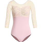 HROYL Women's 3/4 Sleeve Lace Leotards Ballet Dance Gymnastics Bodysuit