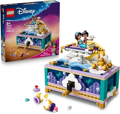 ǀ Disney Princess La Boîte à Bijoux de Jasmine - Jouet Aladdin avec 2 Mini-Poupées, 2 Bagues, Lampe de Génie - Décoration de Chambre d'enfant - Cadeau pour Fille dès 6 Ans ou Fan 43295