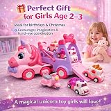 JQLM 5-in-1 Unicorn Truck Toy for Girls Pink Carrier Car with Music Lights view 5